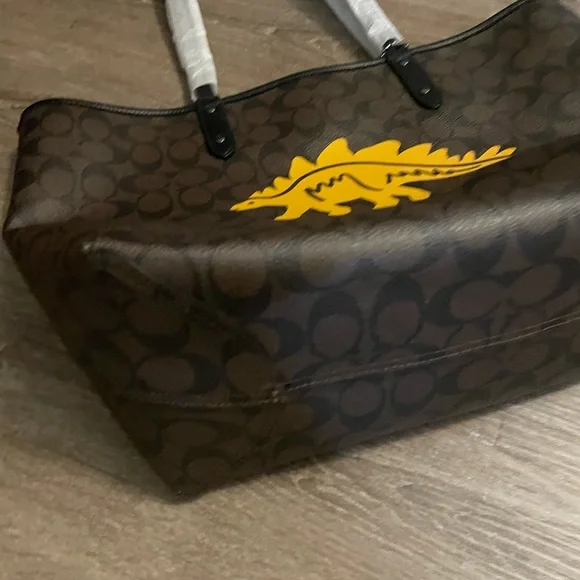 NWT Coach Signature Tote with Yellow Dinosaur Design Bag - Picture 7 of 9